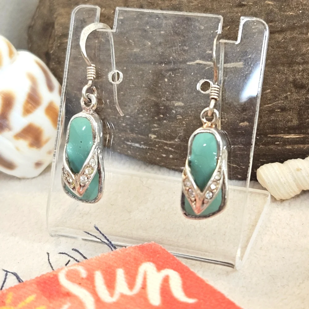 Flip Flop 925 Cz Earrings Sterling Silver Sandal Earrings